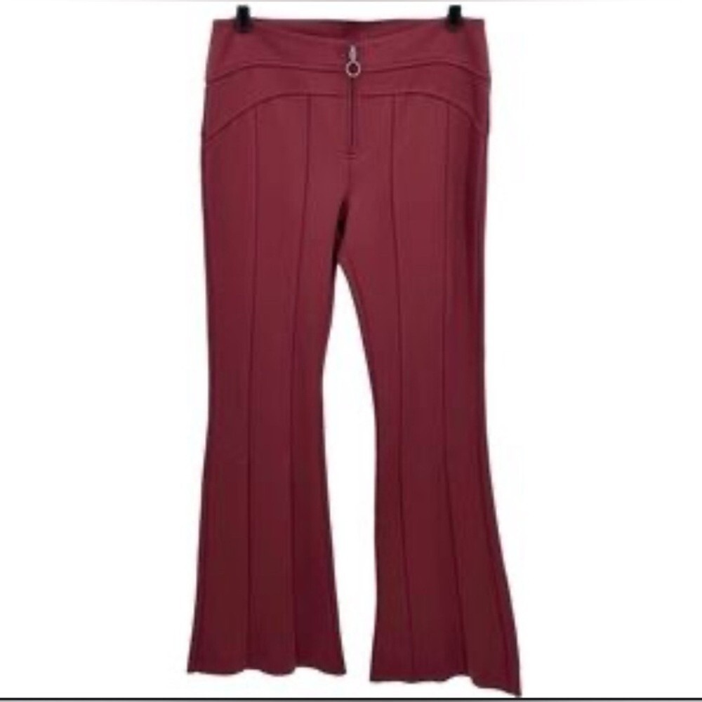 Free People Womens Penny Pull On Flare Pants Burgundy Red Size 2 Ring Zip Flare